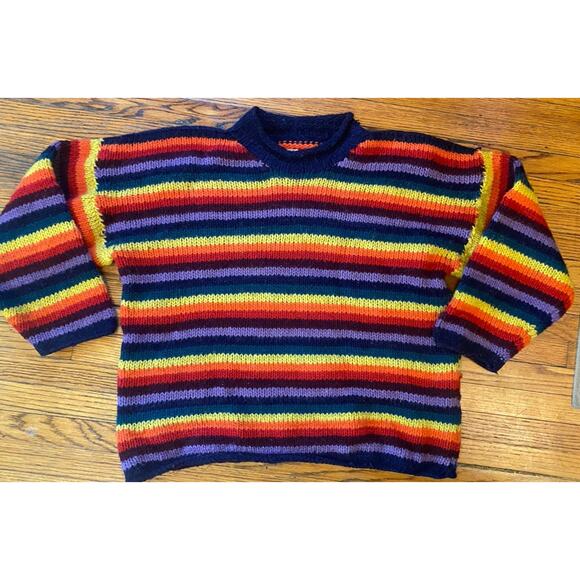 Vtg Ecuador Handcrafted Handmade Stripe Sweater Women’s Oversized 36, S - Picture 1 of 9